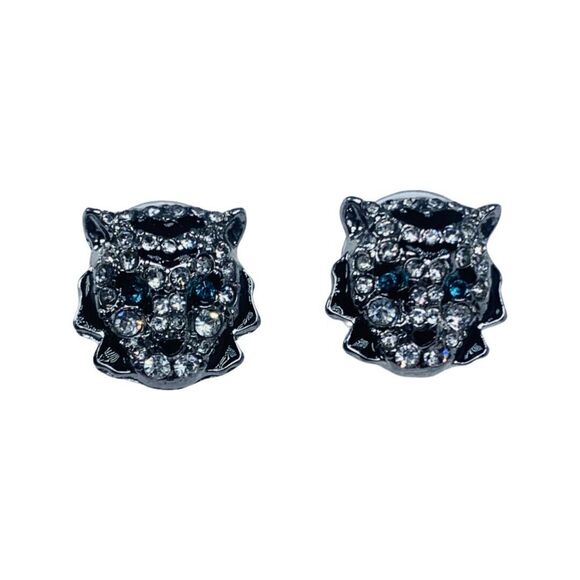 Betsey Johnson Snow Leopard Head Crystal Stud Earrings .5" Magical Creature - Picture 8 of 16